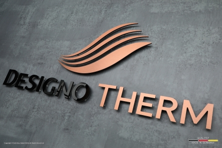 DESIGNO THERM - Kupfer-Logo aus Dibond-Butlerfinish
