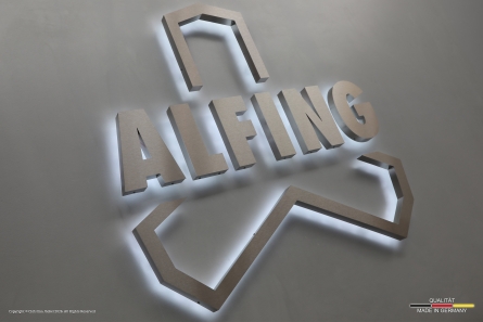 ALFING - Beleuchtetes Edelstahllogo (Profil 3)