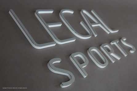 Firmenlogo mit 3D-Buchstaben aus Aluminium und Plexiglas.