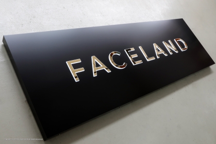 FACELAND - Gekanteter Leuchtkasten mit durchgesteckten Leuchtbuchstaben