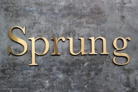 Sprung - Goldene Buchstaben aus Edelstahl und Acrylglas