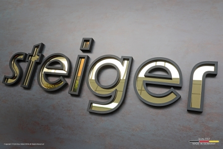 Steiger - Hochwertige 3D-Buchstaben aus in goldener Spiegeloptik und schwarzem Forex