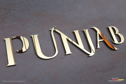 PUNJAB - Goldene Spiegelbuchstaben aus Edelstahl