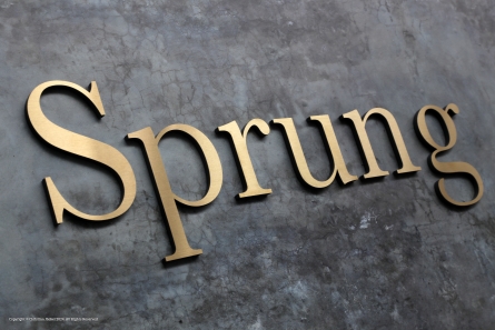 Sprung - Goldene Buchstaben aus Edelstahl und Acrylglas