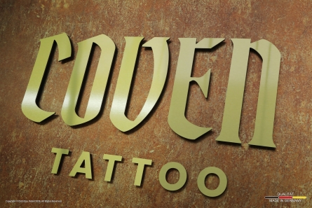 COVEN - Goldenes 3D-Logo für Tattoo-Studio