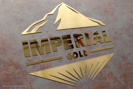 Edelstahl-Logo in gold gebürstet und poliert.