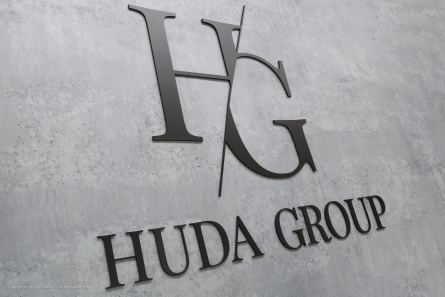 HG HUDA GROUP - Markenlogo aus schwarzem Forex-Color