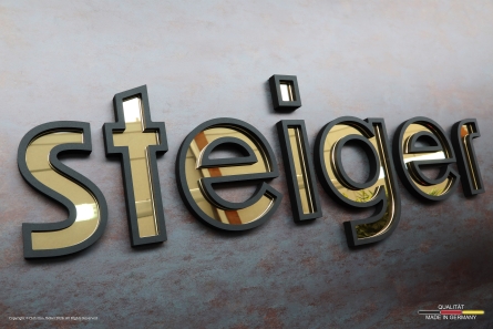 Steiger - Hochwertige 3D-Buchstaben aus in goldener Spiegeloptik und schwarzem Forex
