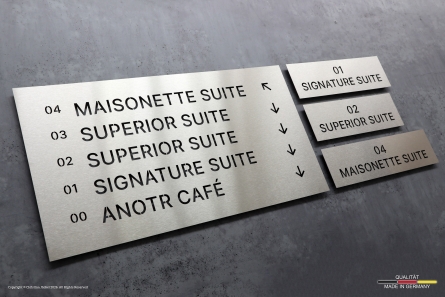 ODA Suites - Dekupierte 3D-Buchstaben aus gebürstetem Edelstahl