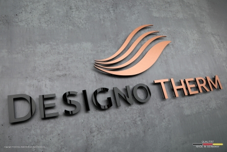 DESIGNO THERM - Kupfer-Logo aus Dibond-Butlerfinish