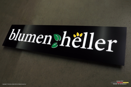 Blumen Heller - Leuchtkasten mit durchgesteckten Leuchtbuchstaben