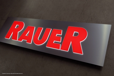 RAUER - Flache Leuchtreklame in gebürsteter Edelstahl-Optik
