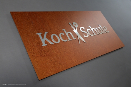 Kochschule - Rostiges Schild im UV-Direktdruck
