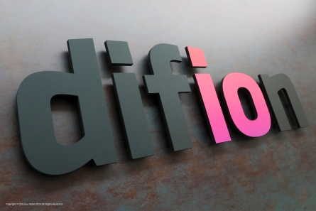 difion - Wandlogo aus schwarzem Forex mit Digitaldruck