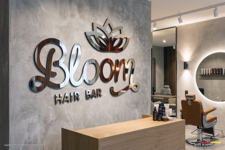 Bloom - Friseurlogo aus poliertem Edelstahl
