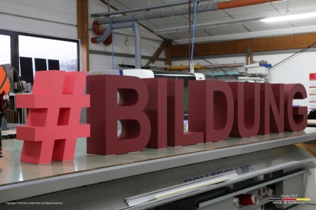 #BILDUNG - Stehendes Logo und Buchstaben aus Styropor