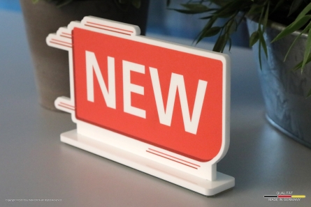 NEW - Tischaufsteller aus bedrucktem Plexiglas