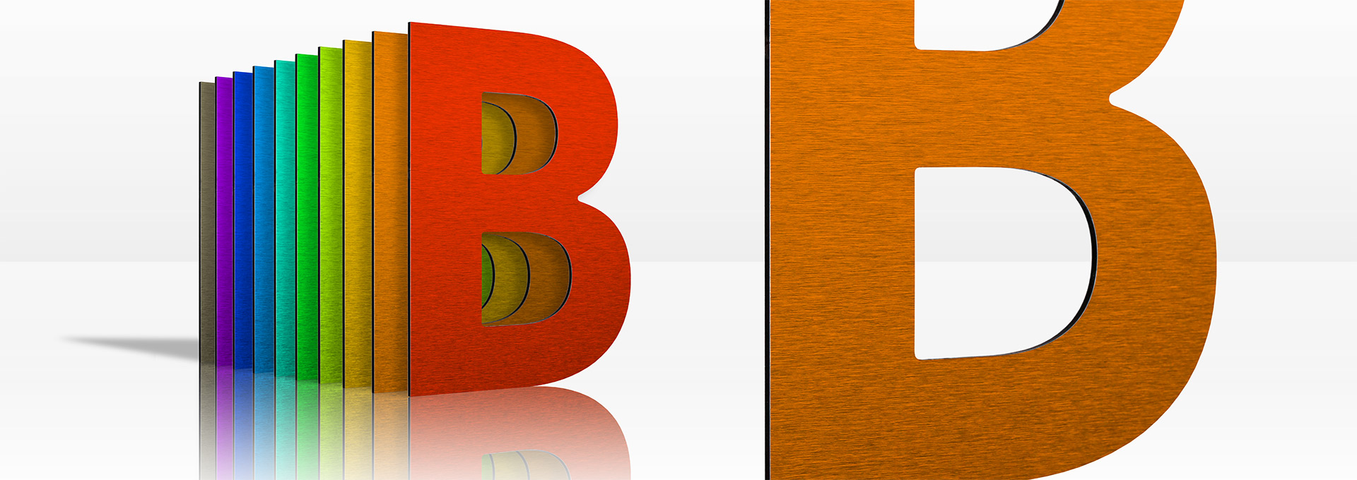 3D Buchstaben aus Butlerfinish + UV-Direktdruck